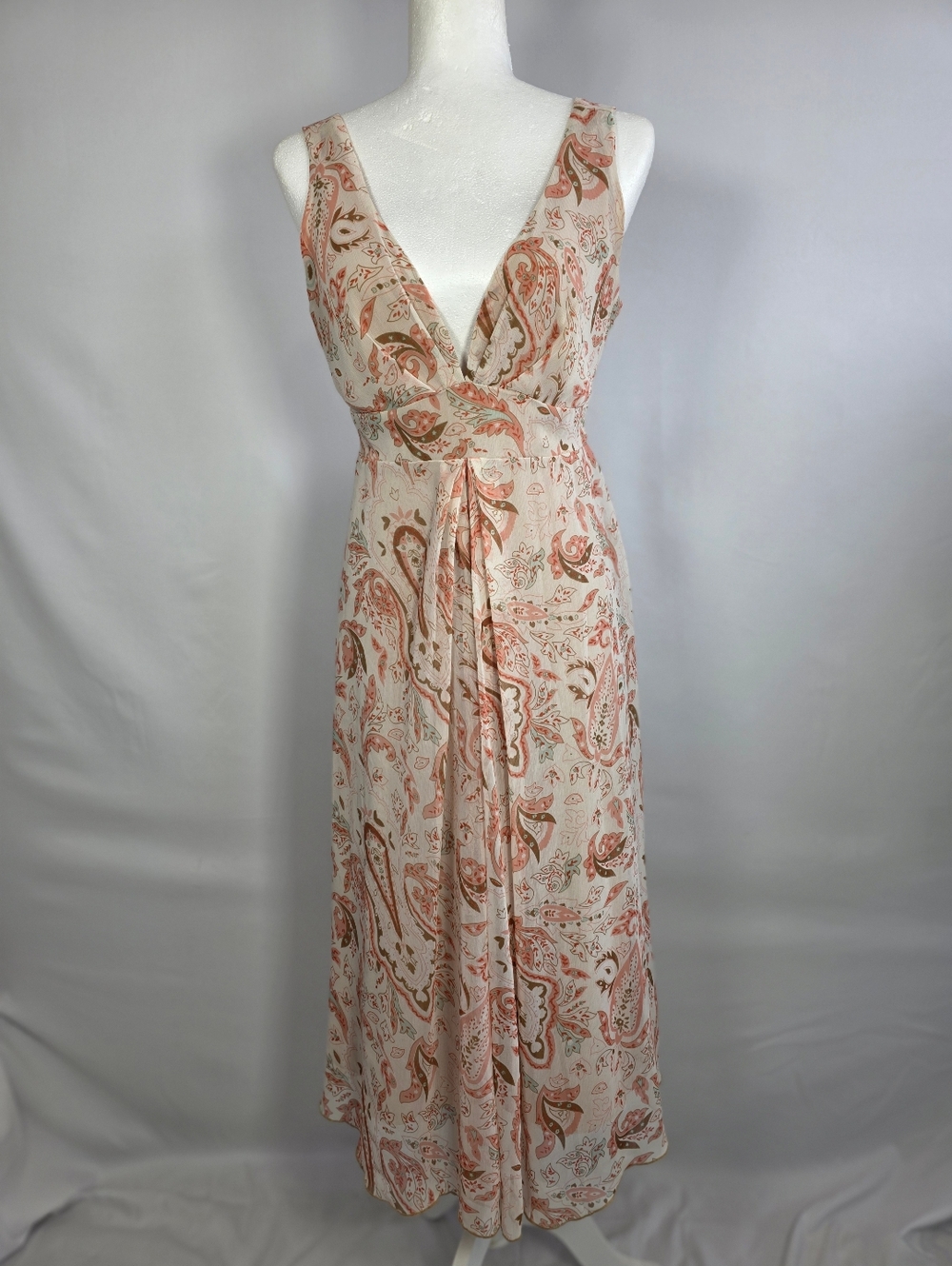Jonathan Martin Boho Paisley Midi Dress Blush Tie Waist Flowy Romantic Cottageco